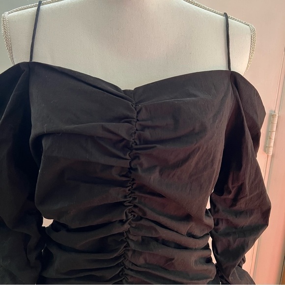 ZARA Fitted Draped Top Rouched Long Sleeve Black - Picture 14 of 15